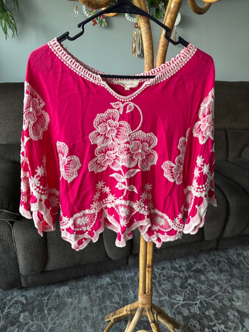 Solitaire Hot Pink Embroidered Floral Tunic